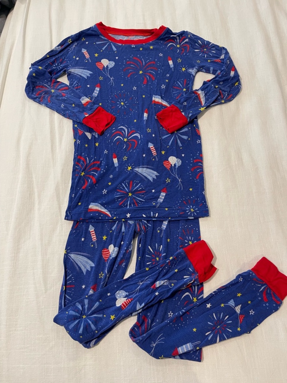 Little Sleepies Navy Blue Fireworks Pajama Set with Red Trim